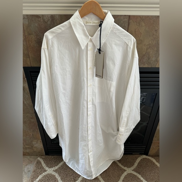 Palm Angels oversized elongated white gemstone back logo button down shirt - Picture 2 of 10